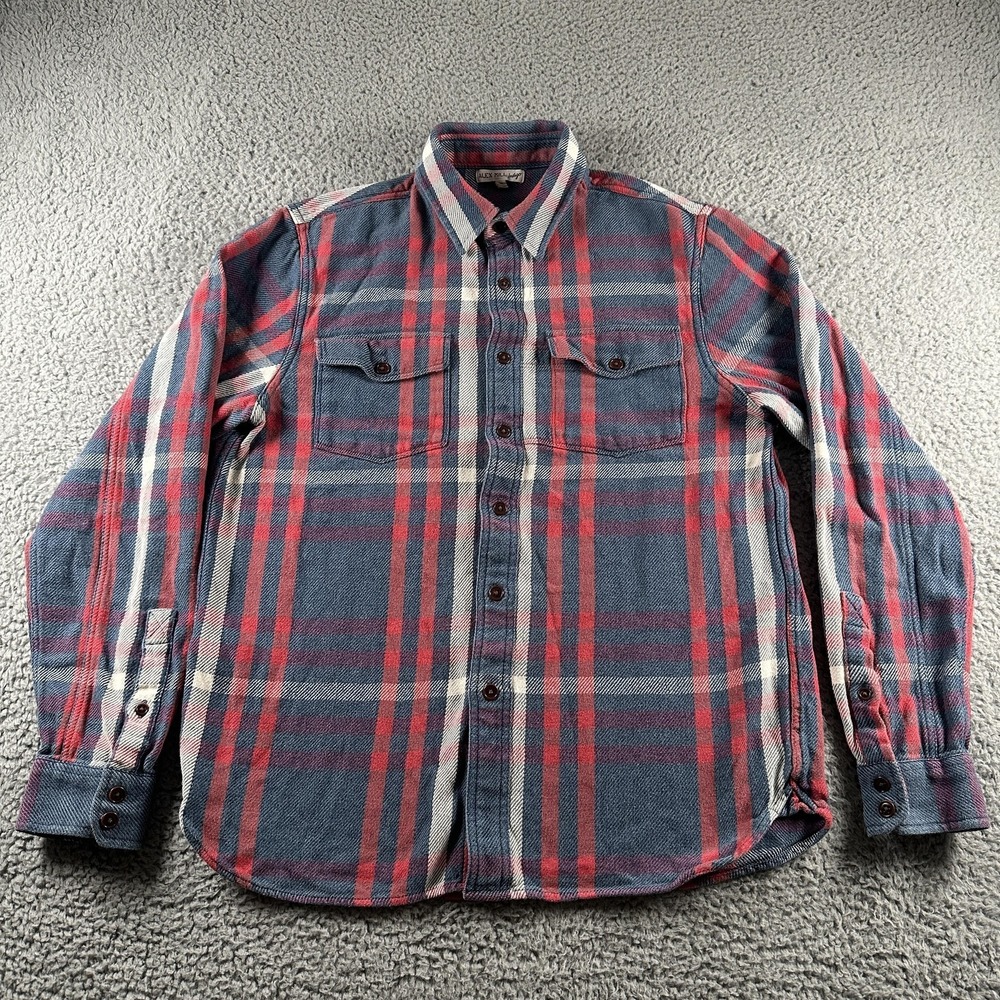 Alex Mill Shirt‎ Mens M Blue Plaid Button Up Long Sleeve Flannel Indigo Blanket